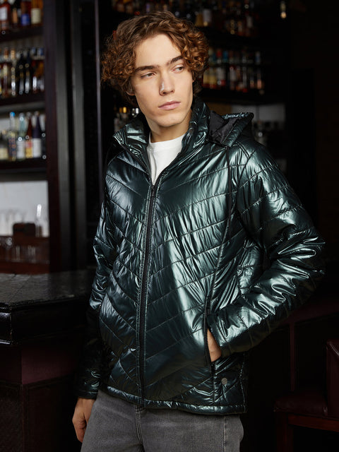 Behookd Metallic Zip-Front Quilted Jacket