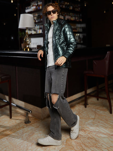 Behookd Metallic Zip-Front Quilted Jacket