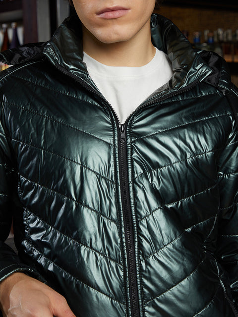 Behookd Metallic Zip-Front Quilted Jacket