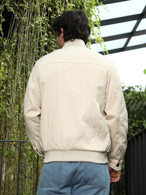 Iconic Everyday Zip-Front Stripe-Tactile Bomber Jacket