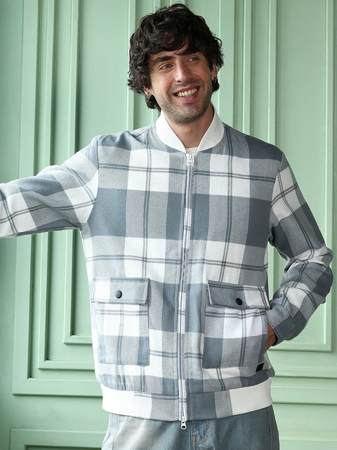 Runway Gods Zip-Front Tartan Bomber Jacket