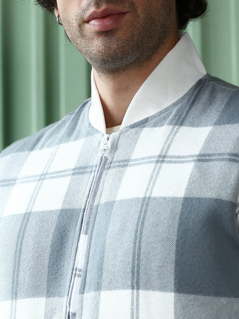 Runway Gods Zip-Front Tartan Bomber Jacket