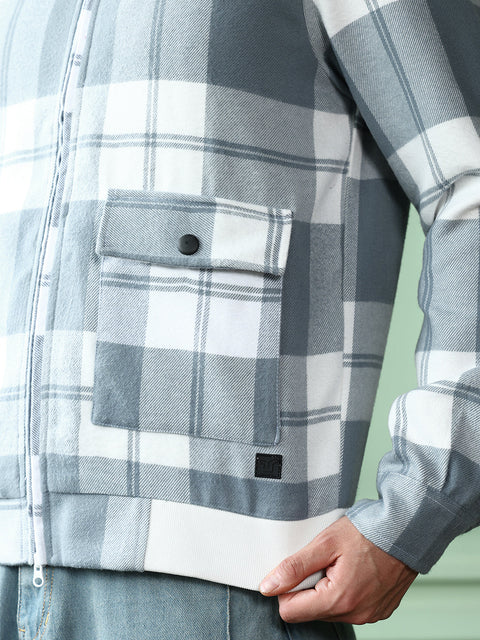 Runway Gods Zip-Front Tartan Bomber Jacket