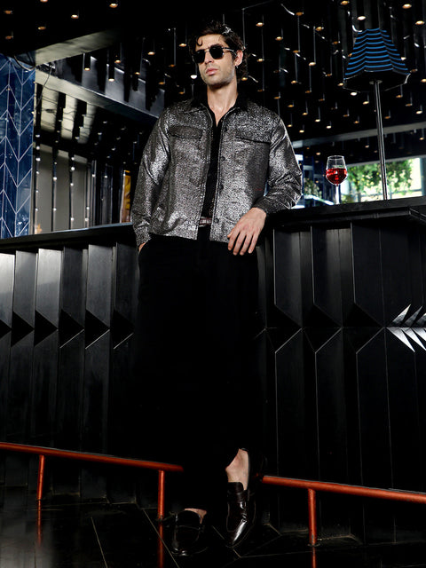 Chaos Gleam Utility-Jacquard Bomber Jacket