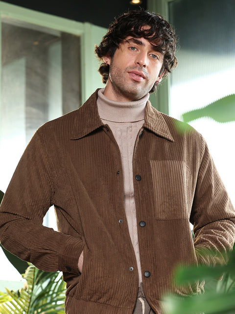 Runway Gods Solid-Corduroy Utility Bomber Jacket