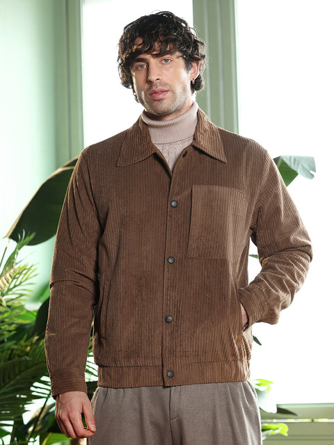 Runway Gods Solid-Corduroy Utility Bomber Jacket