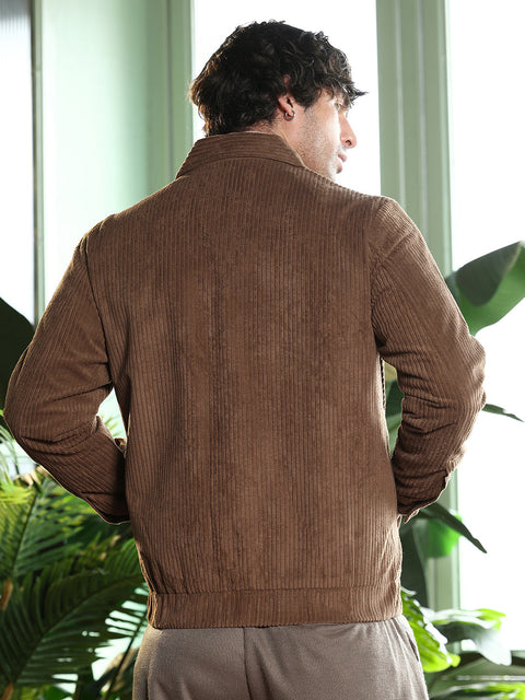 Runway Gods Solid-Corduroy Utility Bomber Jacket