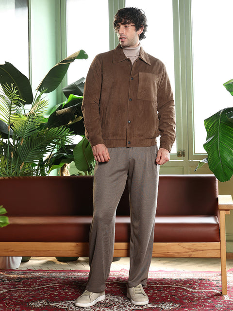 Runway Gods Solid-Corduroy Utility Bomber Jacket