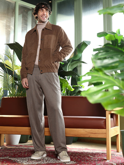 Runway Gods Solid-Corduroy Utility Bomber Jacket