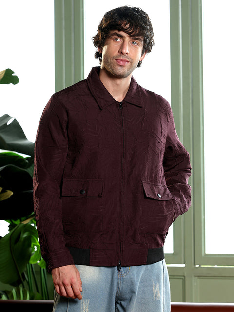 Take 2 Zip-Front Foliage-Tactile Bomber Jacket