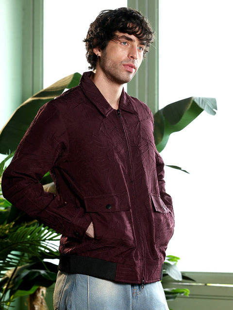 Take 2 Zip-Front Foliage-Tactile Bomber Jacket