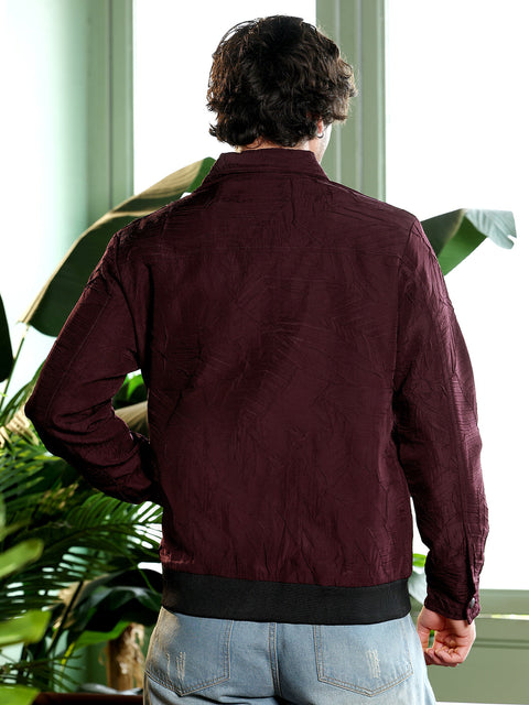 Take 2 Zip-Front Foliage-Tactile Bomber Jacket