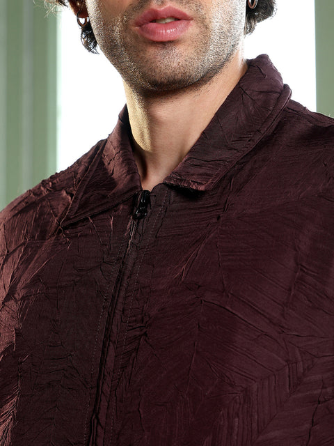 Take 2 Zip-Front Foliage-Tactile Bomber Jacket