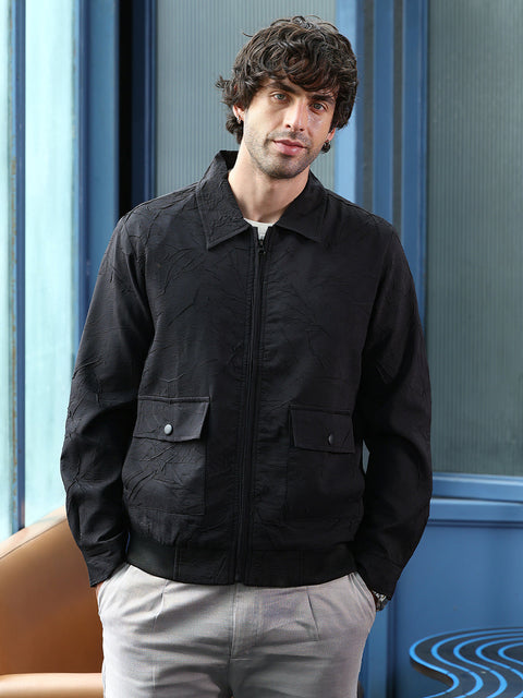 Take 2 Zip-Front Foliage-Tactile Bomber Jacket