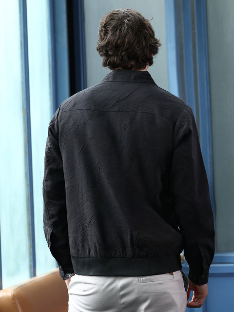 Take 2 Zip-Front Foliage-Tactile Bomber Jacket