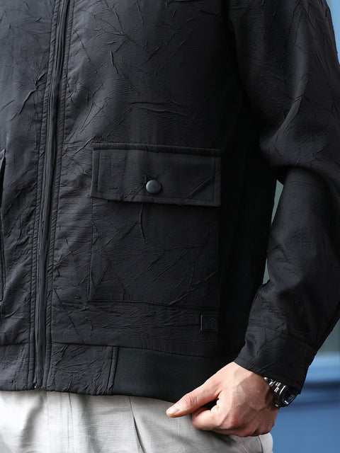 Take 2 Zip-Front Foliage-Tactile Bomber Jacket