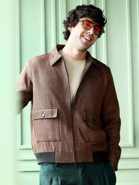 Take 2 Geometric-Jacquard Zip-Front Jacket