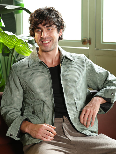 Take 2 Rhombus-Jacquard Zip-Front Jacket