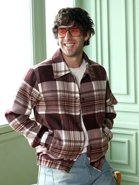Runway Gods Brushed-Plaid Bomber Jacket