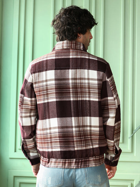 Runway Gods Brushed-Plaid Bomber Jacket