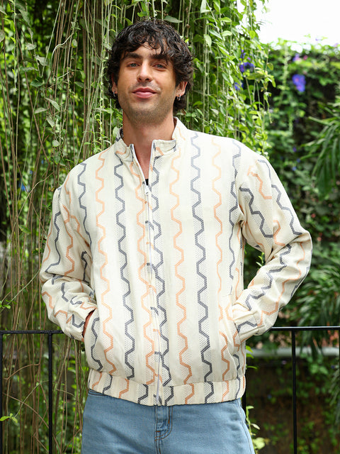Iconic Everyday Zigzag-Jacquard Bomber Jacket