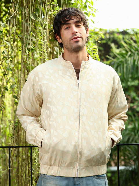 Just Be Mozaic-Jacquard Bomber Jacket