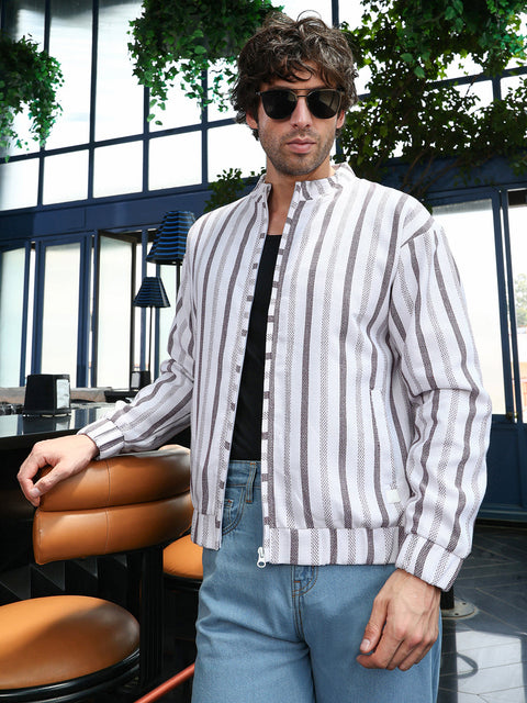 Just Be Striped-Dobby Bomber Jacket