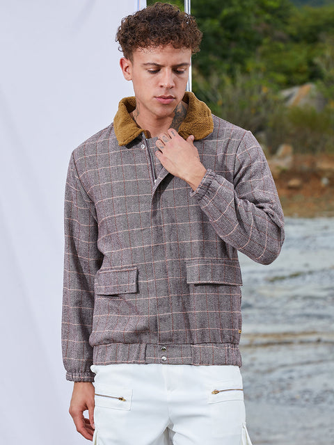 STARCAST Tartan Plaid Jacket With Fleece Collar