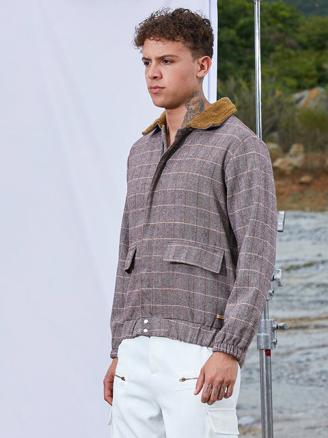 STARCAST Tartan Plaid Jacket With Fleece Collar