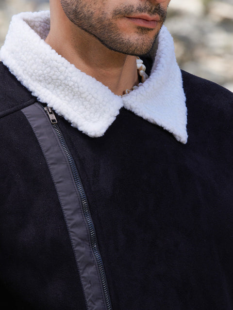 Face Card Fleece Lined Biker Jacket