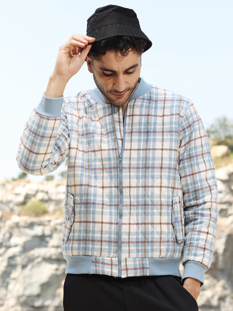 Face Card Tartan Plaid Bomber Jacket