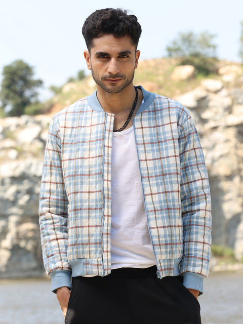 Face Card Tartan Plaid Bomber Jacket