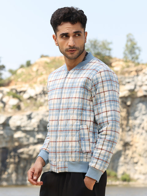Face Card Tartan Plaid Bomber Jacket