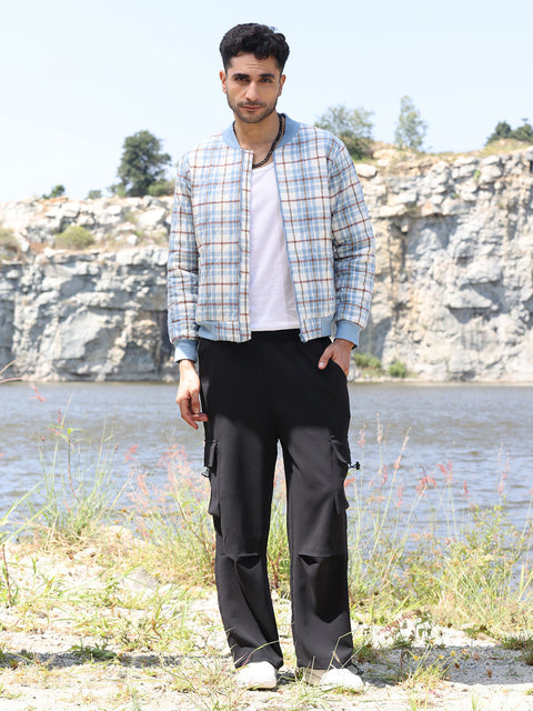 Face Card Tartan Plaid Bomber Jacket