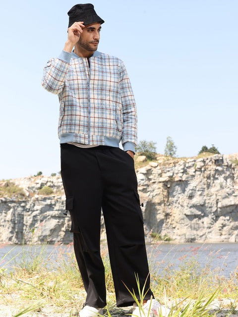 Face Card Tartan Plaid Bomber Jacket