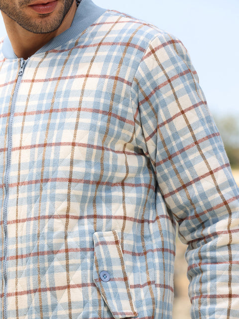 Face Card Tartan Plaid Bomber Jacket