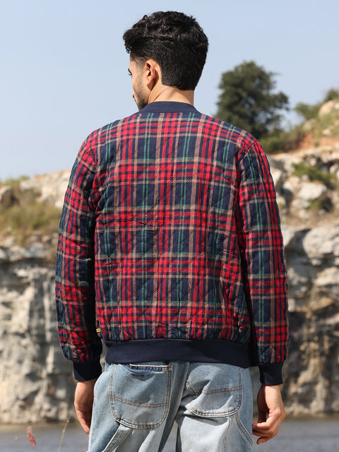 Face Card Tartan Plaid Bomber Jacket