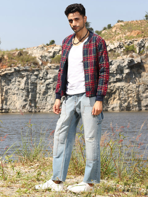 Face Card Tartan Plaid Bomber Jacket