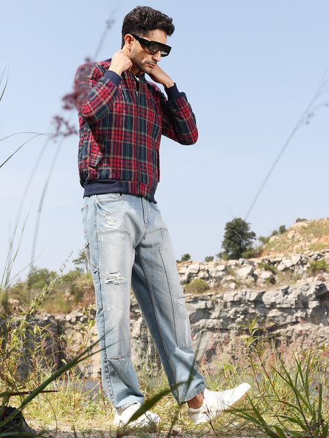 Face Card Tartan Plaid Bomber Jacket