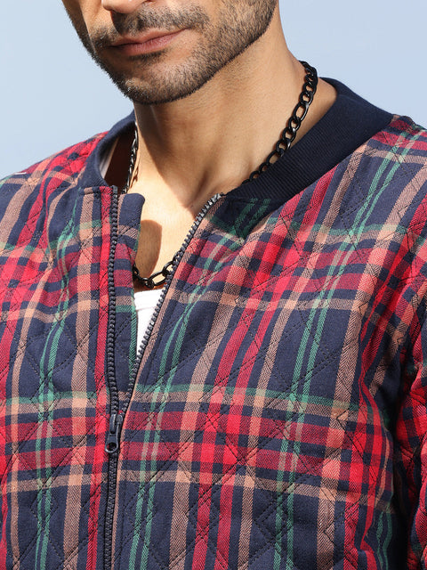 Face Card Tartan Plaid Bomber Jacket