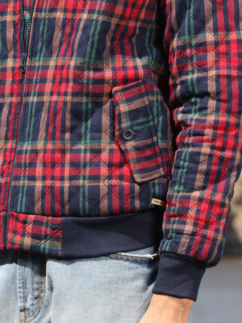Face Card Tartan Plaid Bomber Jacket
