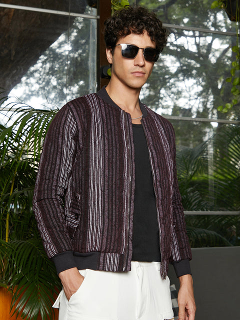Game Face Striped Quilted Bomber Jacket