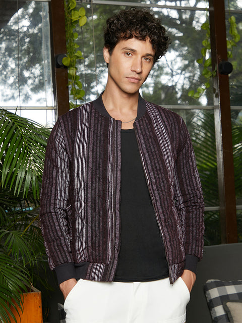 Game Face Striped Quilted Bomber Jacket
