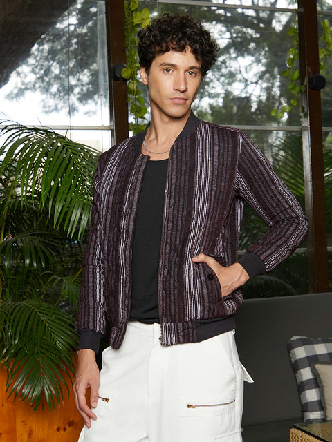 Game Face Striped Quilted Bomber Jacket
