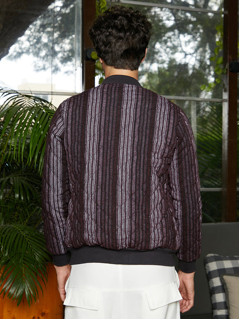Game Face Striped Quilted Bomber Jacket