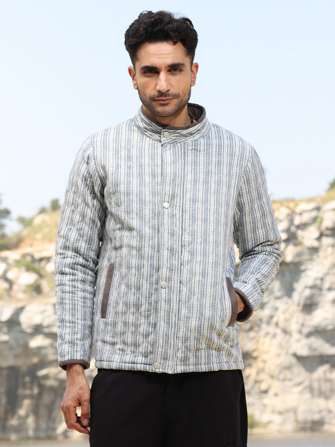 Face Card Striped Quilted Bomber Jacket