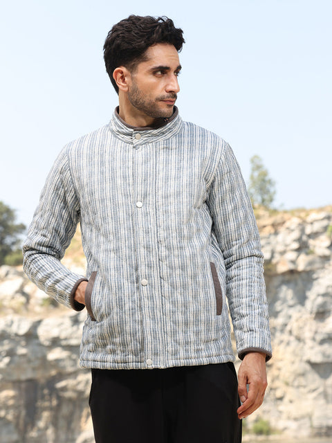 Face Card Striped Quilted Bomber Jacket