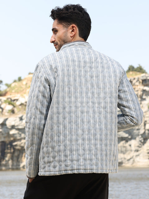 Face Card Striped Quilted Bomber Jacket