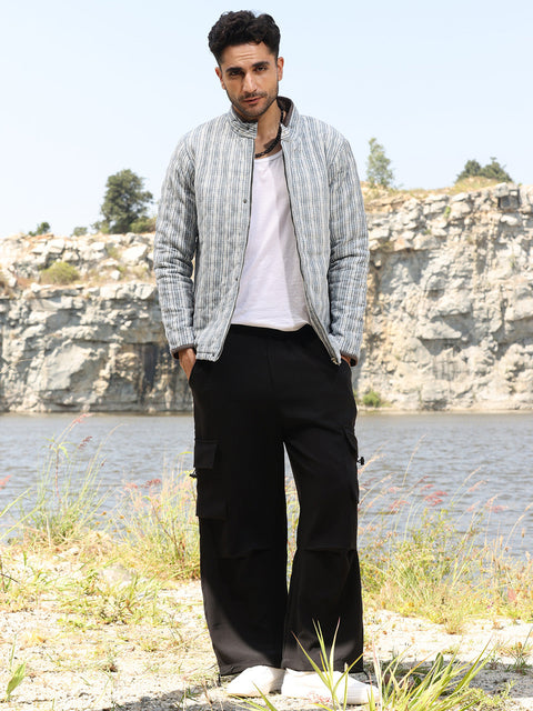 Face Card Striped Quilted Bomber Jacket
