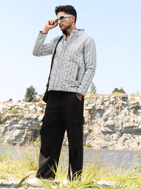 Face Card Striped Quilted Bomber Jacket